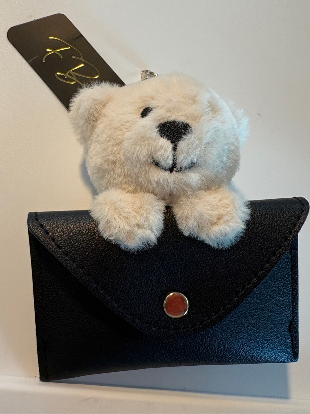 Plush Bear Keychain Card Holder - Cream